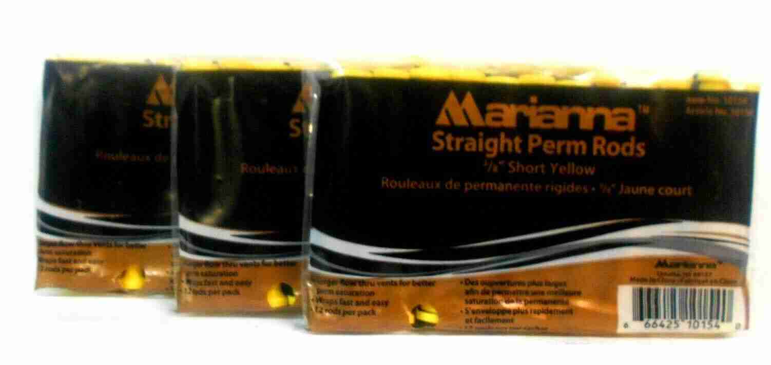 Marianna STRAIGHT PERM RODS ~ Long Yellow 3/16" ~ Lot of 3 ~ (12 Pack Ct)!!