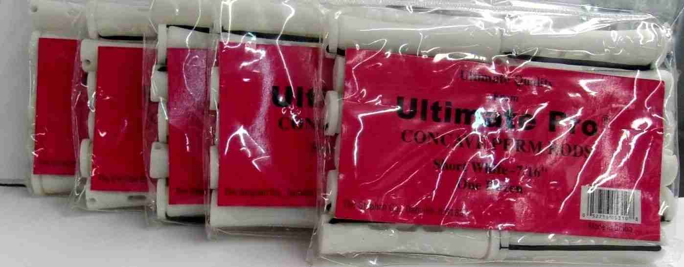 (Lot of 3 Packs) ULTMATE PRO Short White 7/16" Concave Perm Rods ~ 12 Per Pack!