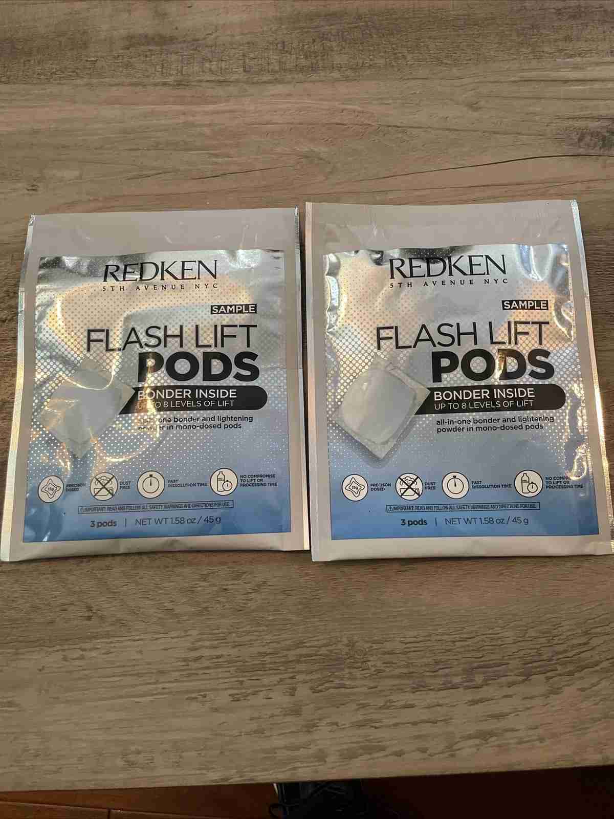 Redken Flash Lift Pods Up To 8 Level Hair Lightener W/Bonder 3 Pods -(Lot of 2)